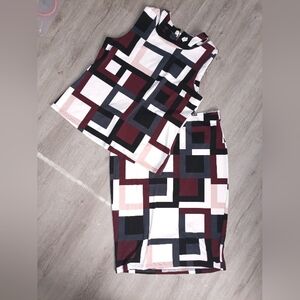 Jules & Leopold Geometric Pencil Skirt - Black, White, Burgundy